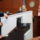 Assistant state attorneys John Guy and Richard Mantei hold up Trayvon Martin’s hoodie as evidence during George Zimmerman’s trial in Seminole County circuit court June 25, 2013, in Sanford, Fla.
Pool